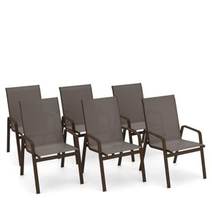 Kit 6 Cadeira Riviera Piscina Alumínio Marrom Tela Fendi