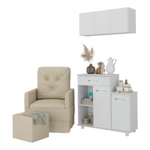 Poltrona De Amamentação Com Puff E Armário/balcão Multimóveis Mp4212 Branco/bege Branco/bege