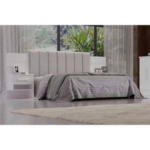 Cabeceira Cama Casal Ripada Irís Estofada 2 Mesa Cabeceira Branco