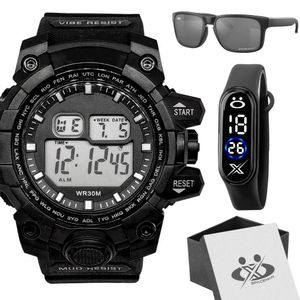 Oculos Proteção Uv + Relogio Digital Masculino Prova Dagua