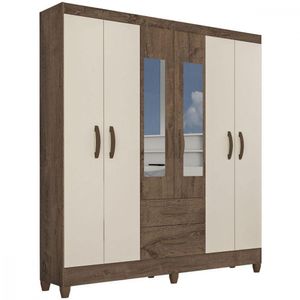 Guarda Roupa Casal Real 6 Portas 2 Gavetas Espelho Atualle Mocaccino Rústico Natura Off White