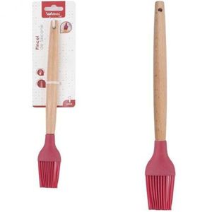Pincel Culinario Silicone Cabo Madeira 27cm Vermelho Wellhom