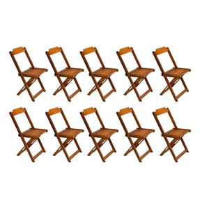Conjunto Com 10 Cadeiras Dobráveis Em Madeira Maciça - Mel - Marrom