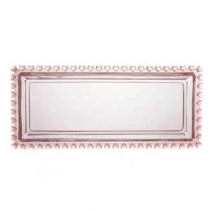Travessa Retangular 30 Cm De Cristal Borda Coração Rosa Lyor