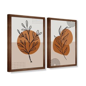 Quadro Decorativo Caixa Alta 2 Un 40X60 Folhas Minimalistas Titulo Moldura Madeira