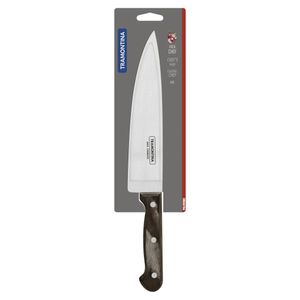 Faca Chef Tramontina Polywood Com Lamina Em Aço Inox E Cabo De Madeira Castanho 8"