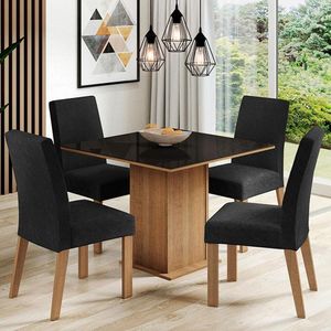 Mesa Jantar Tampo Vidro 4 Cadeiras Rustic