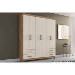 Guarda Roupa Solteiro 6 Portas E 4 Gavetas Canadá Plus Cinamomo-off White Conquista