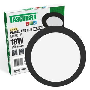 Painel De Led Redondo Embutir 18w Preto Bivolt Taschibra 3000k Luz Quente