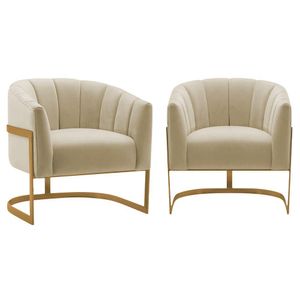 Kit 2 Poltronas Decorativas Sala De Estar Recepção Mavie Base De Ferro Dourado Suede - Amarena Móveis Cor Bege