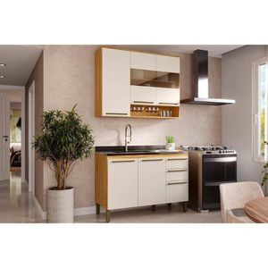 Kit Cozinha Modulada 2 Peças Nápoli Prime 1 Aéreo + 1 Balcão C2p99 Amendoa Off White Ronipa