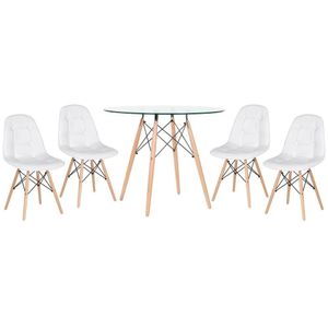 Kit - Mesa De Vidro Eames 90 Cm + 4 Cadeiras Eames Botonê Branco Cadeiras Branco