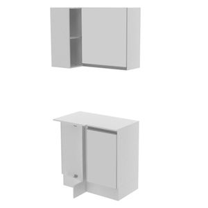 Kit Canto Reto Smart MDF 2 Portas e Nicho Branco Madesa