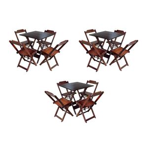 Kit 3 Jogos De Mesa Dobravel Com 4 Cadeiras De Madeira 70X70 Para Restaurante E Bar - Imbuia