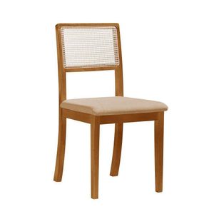 Kit 6 Cadeiras De Jantar Luxo Palha Estofadas Linho Bege Com Tela Sextavada Rubi Madeira Maciça Mel