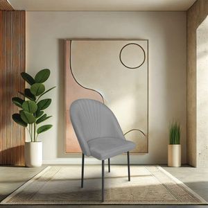 Kit 2 Cadeiras Poltrona De Jantar Ariel Suede Grafite Pés De Ferro Preto - Pallazio