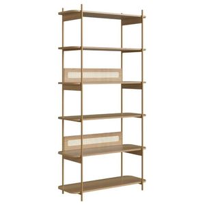 Estante Oslo Artesano 90 Cm Largura Mdp Hanover Palha Sintética Bege Pé Metal Dourado