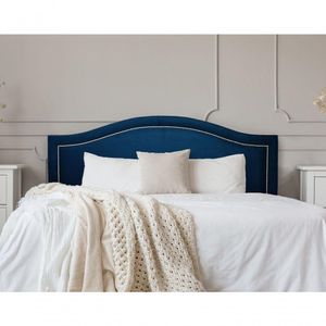 Cabeceira Casal Curva Luxo 140x60 Suede Azul - Tachas Prata