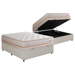 Cama Box Baú Casal: Colchão Molas Masterpocket Ensacadas Herval Maxspring Lyon + Base Crc Courano Clean (138x188)