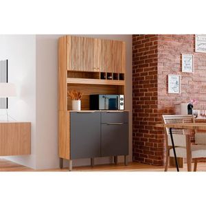 Cozinha Compacta Kit Moscato Com 4 Portas E 1 Gaveta 197x101cm Amendoa Grafite Ronipa