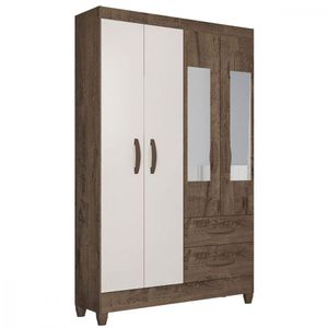 Guarda Roupa Solteiro Real 4 Portas 2 Gavetas Atualle Móveis Mocaccino Rústico Natura Off White