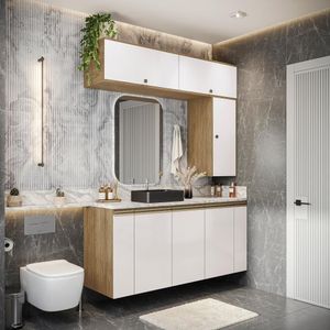 Conjunto Para Banheiro Kappesberg Celeste 7 Peças Nogueira/branco 160cm