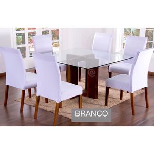 Capas Para Cadeiras De Jantar 06 Peças Em Malha Gel Lisa - Branco