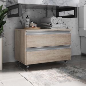 Gabinete Banheiro Rodinhas Joia 60cm 02 Gavetas Madeirado Inteiro