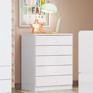 Cômoda Infantil 5 Gavetas Bala De Menta Branco