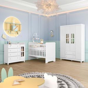 Quarto De Bebê Berço 3 Em 1 Guarda Roupa Cômoda Branco