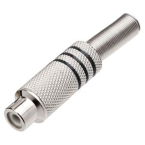 Plug Especial Jack Rca Femea Metalico Niquel Preto Com Mola