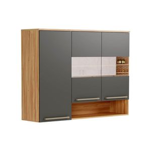 Módulo Cozinha Ronipa Nápoli Prime Armário Com 3 Portas 2 Com Vidro Reflecta 120cm Amendoa Grafite Ronipa