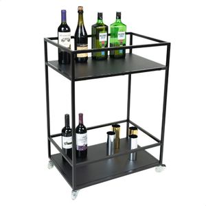 Carrinho Para Bebidas Estilo Industrial Preto Com Prateleiras Em Mdf Preto