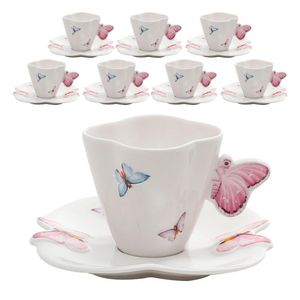 Jogo 8 Xicaras De Chá Porcelana Com Pires Borboletas 200ml Wolff