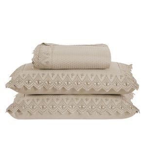 Colcha Queen Home Madrid Com Bordado Inglês 300 Fios 3 Peças - Avela