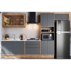 Kit Cozinha Modulada 6 Peças Versalis 2 Aéreos + 2 Balcões + 1 Torre Quente + 1 Complemento C6p163 Freijó Grafite Herval