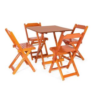 Jogo De Mesa 70 X 70 Com 4 Cadeiras Dobráveis De Madeira Cor Mel - M.b Móveis