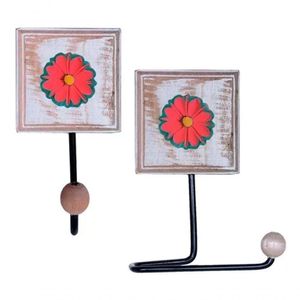Kit Banheiro Porta Papel Higiênico + Toalheiro Flor Cor Vermelho