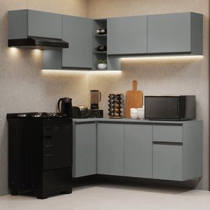 Armário De Cozinha Completa De Canto Suspenso 325cm Nice Madesa 05 Cinza