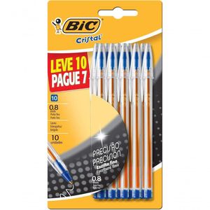 Caneta Esferográfica Bic Cristal Precisão Azul Ponta Fina Leve 10 Pague 7 Unidades
