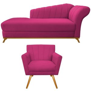 Kit Diva Recamier Vanessa 140cm Lado Esquerdo E 01 Poltrona Laura Suede Cor Pink
