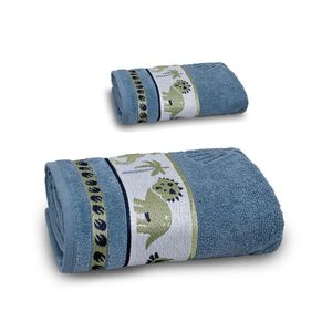 Jogo De Toalha De Banho Infantil 2 Peças Soft Kids Com Lavabo Appel Azul Infinity - Dino