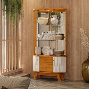 Cristaleira com Led e Portas de Vidro 90x160cm Moss Madetec Cinamomo Off White