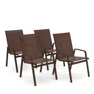 Kit 4 Cadeira Riviera Piscina Alumínio Marrom Tela Marrom