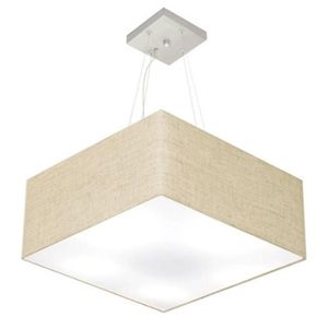 Lustre Pendente Quadrado 21/50x50cm Rústico Bege Bivolt