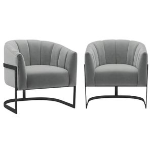 Kit 2 Poltronas Decorativas Sala De Estar Recepção Mavie Base De Ferro Preto Bouclé - Amarena Móveis Cor Cinza