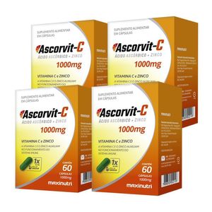 Kit 04 Ascorvit Vitamina C Com Zinco 60 Cápsulas Maxinutri