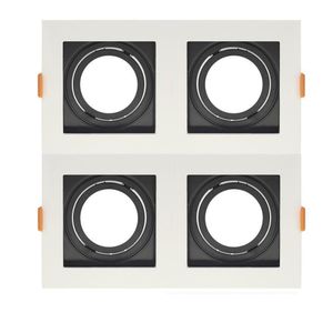 Spot De Embutir Quadrado Recuado Quadruplo Mr16 Direcionável Branco Com Preto