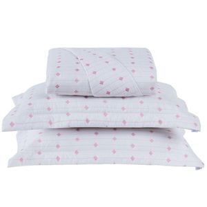 Cobre Leito Casal Padrão Decor Bordado 200 Fios 3 Peças - Branco-pink