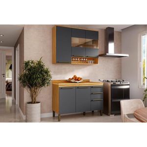 Cozinha Modulada Completa Nápoli Prime 2 Peças 1 Aéreo + 1 Balcão C2p04 Amendoa Grafite Ronipa